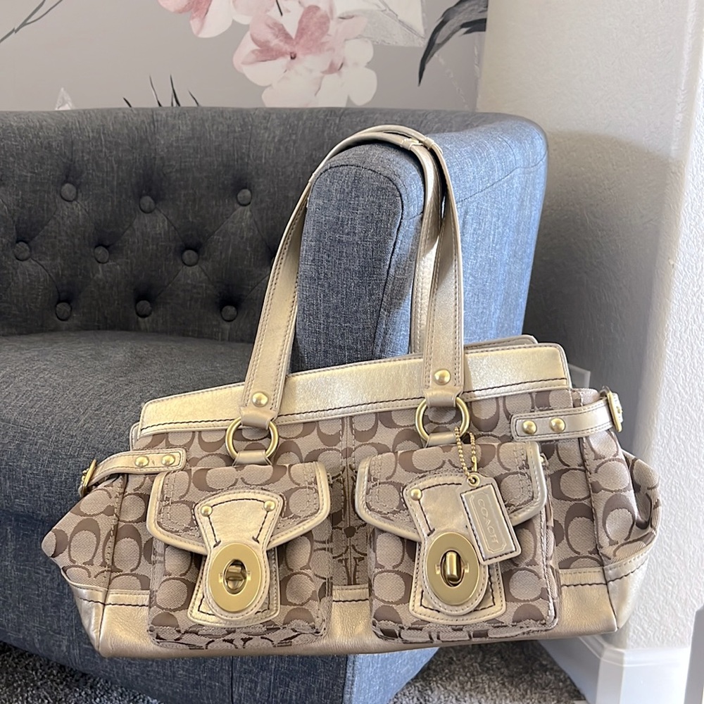 Gold & tan Coach purse